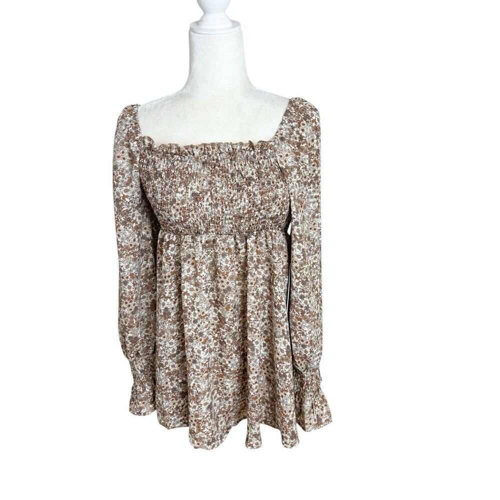 J For Justify Top Womens Size S Brown Floral Ruffled Babydoll Boho ASO Friends - Picture 5 of 12